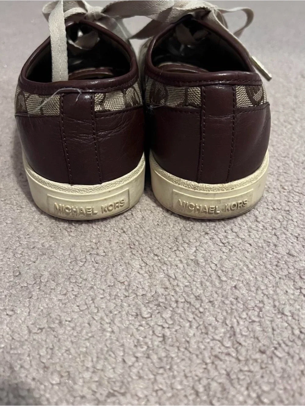 Michael Kors Monogram Low-Top Sneakers in Brown & Cream